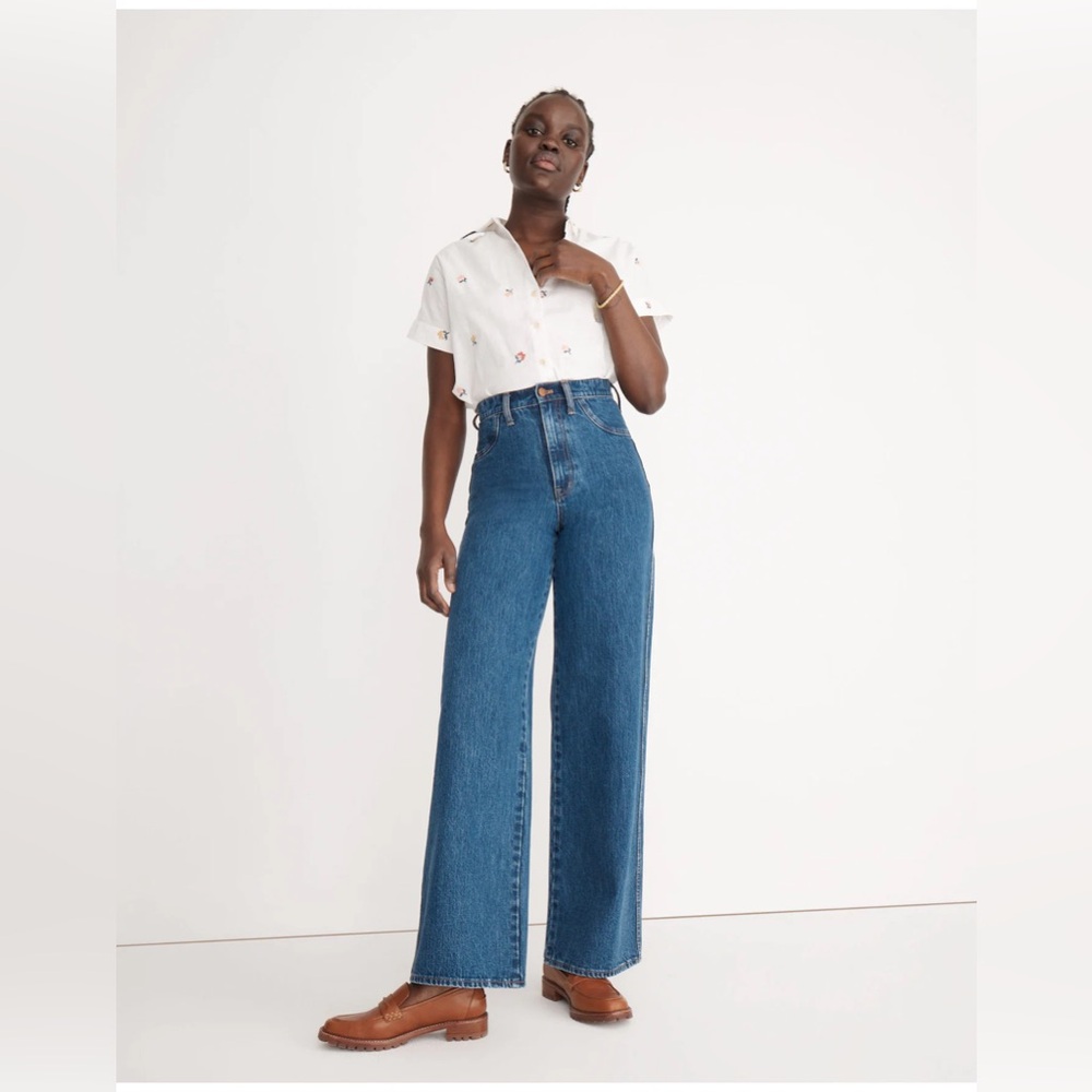 Madewell V-Neck Pocket Shirt in Cross-Stitch Floral